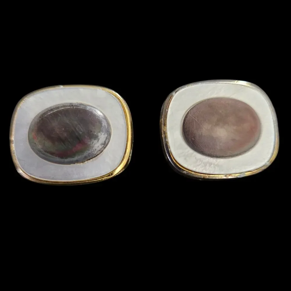 Vintage Mother of Pearl Abalone Gold Tone Cufflinks Oval Retro Men's Jewelry